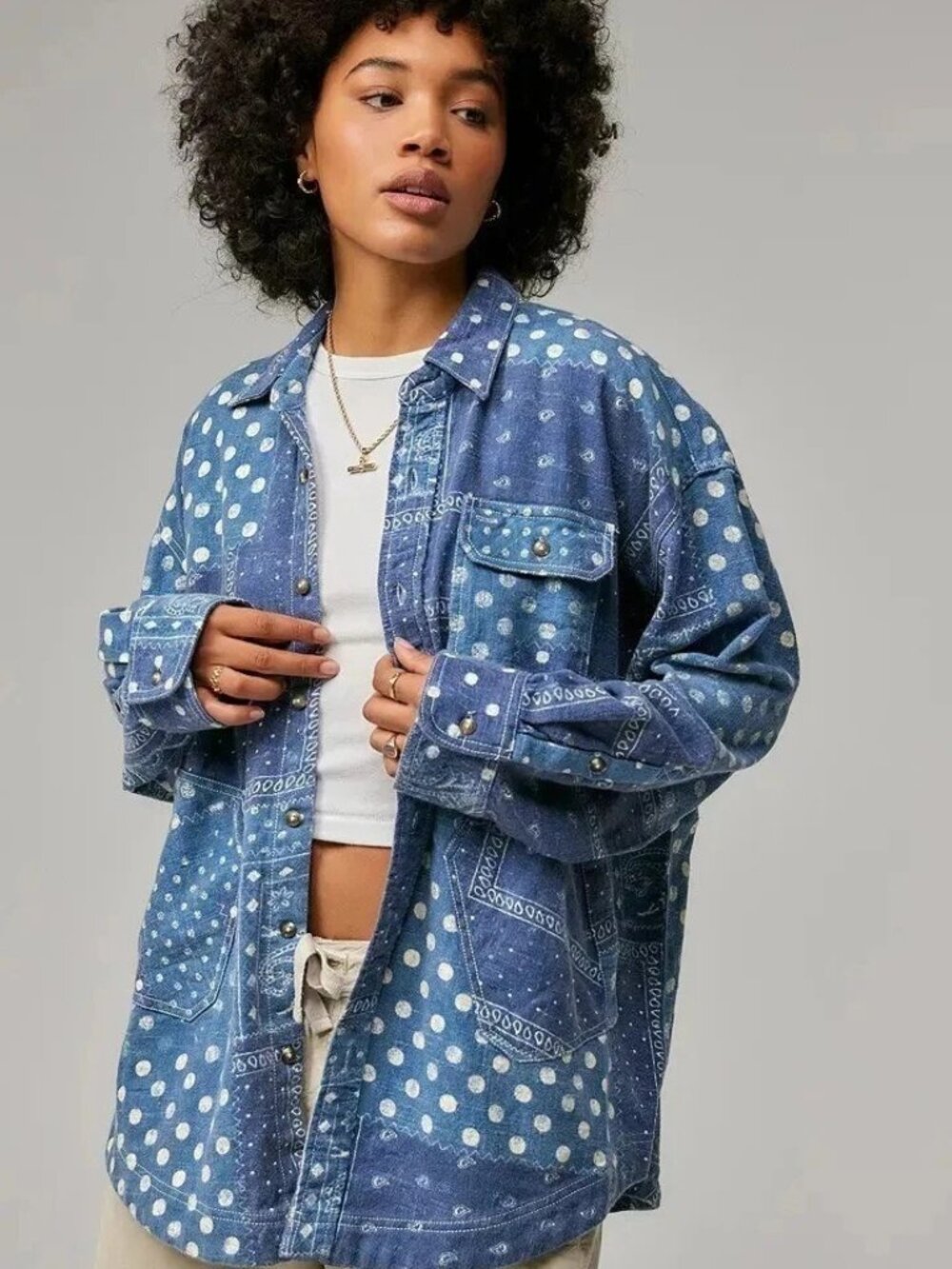 Urban Outfitters BDG Blue Polka Dot Paisley Dani Oversized Flannel Top
